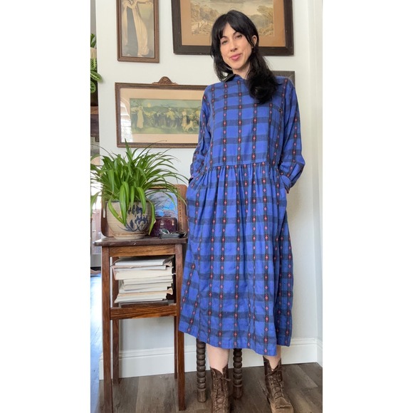 Eddie Bauer Dresses & Skirts - Vintage 80s 90s Eddie Bauer Outdoor Seattle Grunge Plaid Geometric Flannel Dress